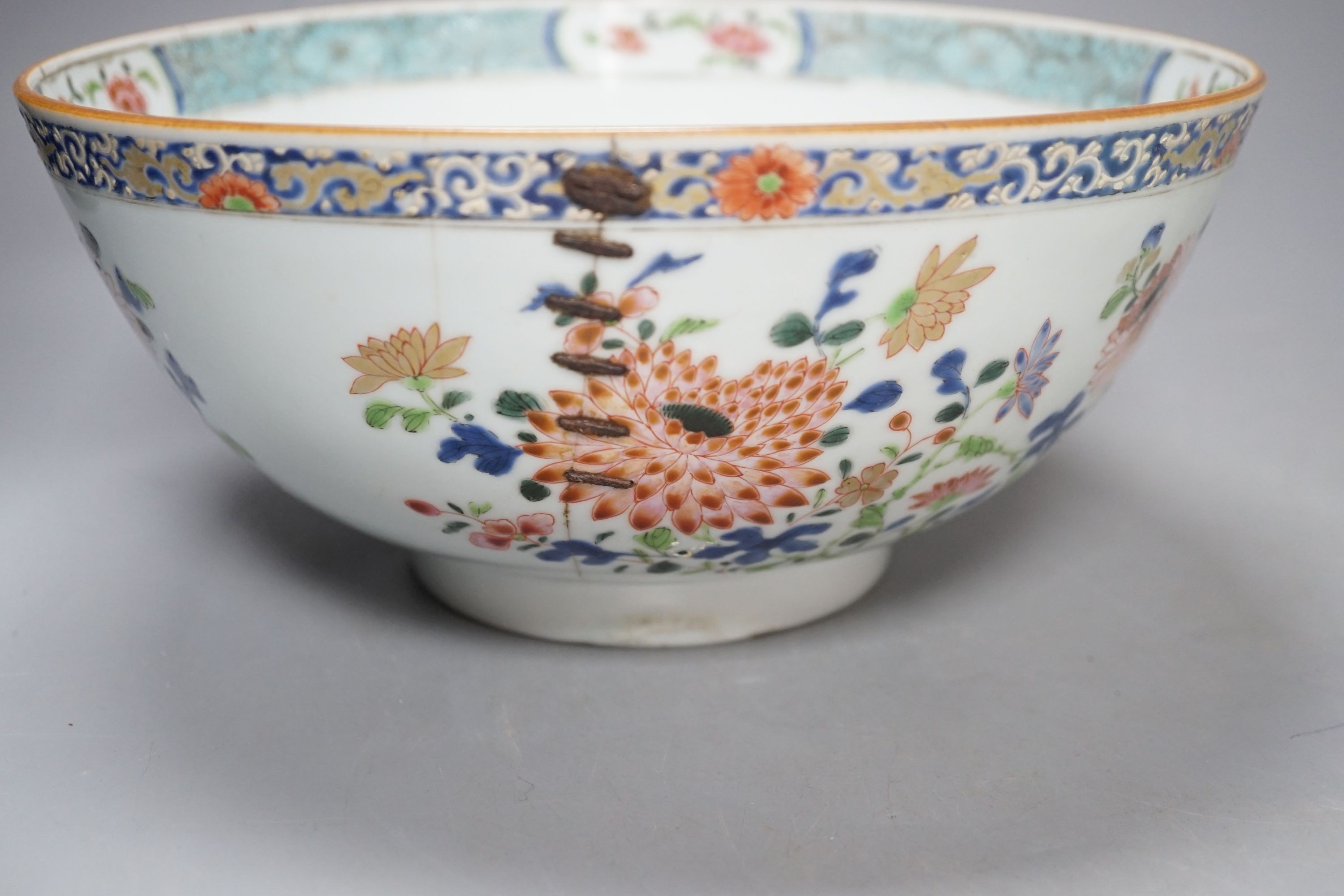 A Chinese Kangxi Imari dish, a blue and white dish, Qianlong famille rose bowl, a republic period plate and later sang de boeuf bowl